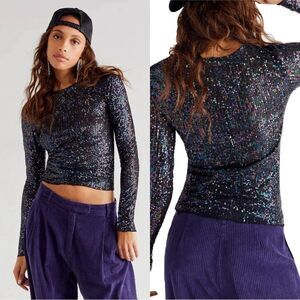 Free People NWT Gold Rush Long Sleeve in Black Combo Size Small